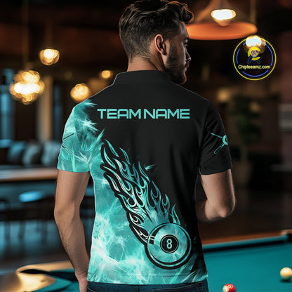 Black And Turquoise Flaming Icy 8 Ball Pool Billiard Shirt For Men Custom Billiard Team Jersey TDM5810