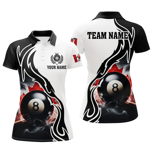 3D 8 Ball Pool Smoke Canada Flag Personalized Women Billiard Polo Shirts, Patriotic Shirts For Pooler TDM1143