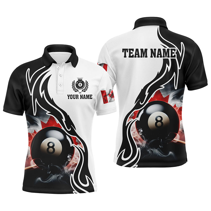 3D 8 Ball Pool Smoke Canada Flag Personalized Men Billiard Polo Shirts, Patriotic Shirts For Pooler TDM1143