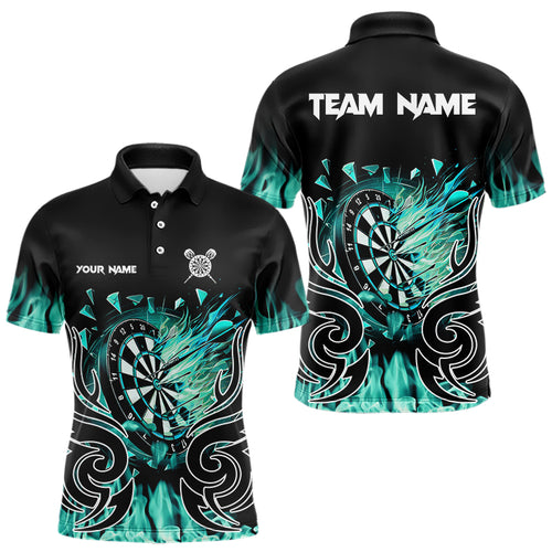 Custom Turquoise Tribal Flame Dart Shirt For Men, Dart Jersey Pocket Option TDM3795