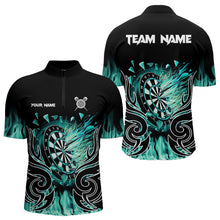 Load image into Gallery viewer, Custom Turquoise Tribal Flame Dart Shirt For Men, Dart Jersey Pocket Option TDM3795