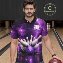Load image into Gallery viewer, Custom Eagle Thunder Lightning Purple Bowling Shirt For Men, Bowling Team Jersey Polo &amp; 1/4 Zip TDM6188