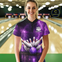 Load image into Gallery viewer, Custom Eagle Thunder Lightning Purple Bowling Shirt For Women, Bowling Team Jersey Polo &amp; 1/4 Zip TDM6188