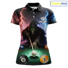 Load image into Gallery viewer, Funny Grim Reaper Lightning Billiard Shirt For Women Custom Pool Balls Team Jersey Polo &amp; 1/4 Zip TDM6410
