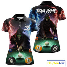 Load image into Gallery viewer, Funny Grim Reaper Lightning Billiard Shirt For Women Custom Pool Balls Team Jersey Polo &amp; 1/4 Zip TDM6410