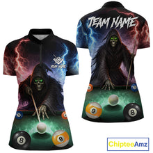 Load image into Gallery viewer, Funny Grim Reaper Lightning Billiard Shirt For Women Custom Pool Balls Team Jersey Polo &amp; 1/4 Zip TDM6410
