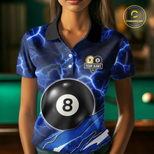 Load image into Gallery viewer, Blue Lightning Billiard Jersey For Women Custom 8 Ball 9 Ball Pool Billiard Shirt Team Polo, 1/4 Zip TDM6413