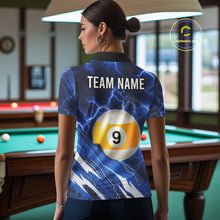 Load image into Gallery viewer, Blue Lightning Billiard Jersey For Women Custom 8 Ball 9 Ball Pool Billiard Shirt Team Polo, 1/4 Zip TDM6413