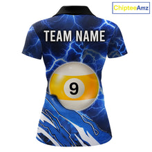 Load image into Gallery viewer, Blue Lightning Billiard Jersey For Women Custom 8 Ball 9 Ball Pool Billiard Shirt Team Polo, 1/4 Zip TDM6413