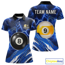 Load image into Gallery viewer, Blue Lightning Billiard Jersey For Women Custom 8 Ball 9 Ball Pool Billiard Shirt Team Polo, 1/4 Zip TDM6413