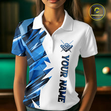 Load image into Gallery viewer, Custom Blue And White 8 Ball Pool Billiard Jersey For Women, Billiard Team Shirts Polo &amp; 1/4 Zip TDM6609