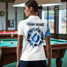 Load image into Gallery viewer, Custom Blue And White 8 Ball Pool Billiard Jersey For Women, Billiard Team Shirts Polo &amp; 1/4 Zip TDM6609