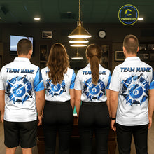 Load image into Gallery viewer, Custom Blue And White 8 Ball Pool Billiard Jersey For Women, Billiard Team Shirts Polo &amp; 1/4 Zip TDM6609