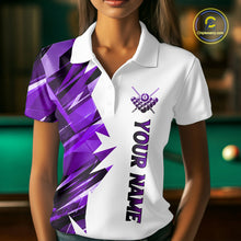Load image into Gallery viewer, Custom Purple And White 8 Ball Pool Billiard Jersey For Women, Billiard Team Shirts Polo &amp; 1/4 Zip TDM6610
