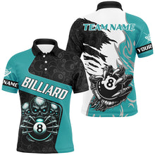 Load image into Gallery viewer, Personalized Skull Sharp Claws Billiard Shirts For Men, 8 Ball Pool Team Jerseys Shirts |Turquoise TDM2349