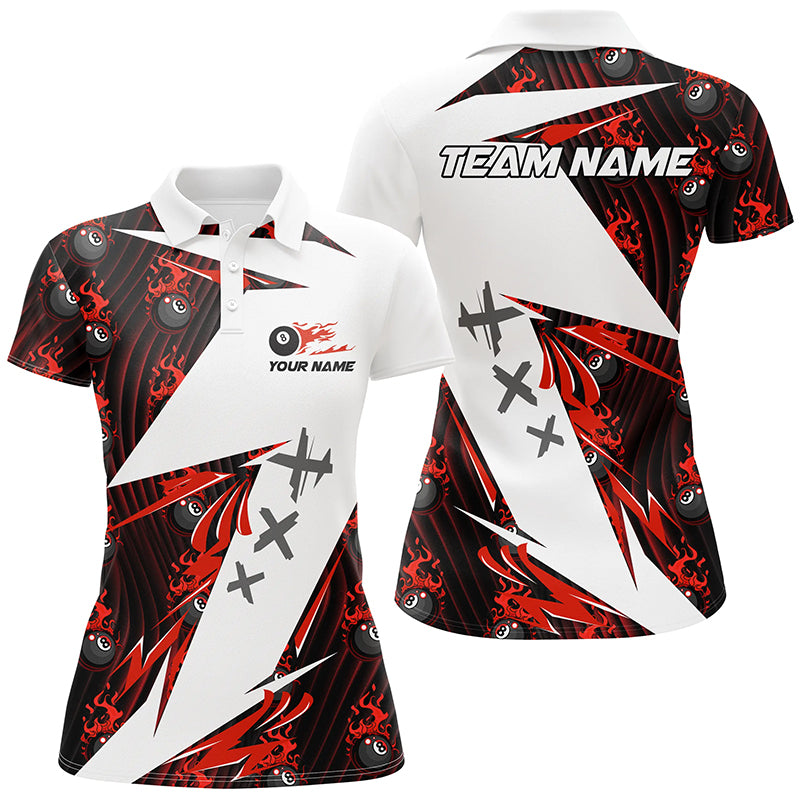 Red Billiard 8 Ball Flame Pattern Custom Pool Shirts For Women, Billiard Tournament Jerseys For Team TDM2350