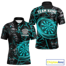 Load image into Gallery viewer, Personalized Wolf Dart Shirts For Men Custom Lights Dartboard Darts Team Jerseys |Turquoise TDM4670