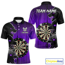 Load image into Gallery viewer, Personalized Purple Grunge Wolf Darts Shirt For Men Custom Funny Darts Jersey Team Polo &amp; 1/4 Zip TDM4673