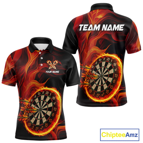 Red Flaming Dartboard Shirt For Men Custom Fire Darts Jersey Polo & Quarter Zip Team Uniform TDM4675