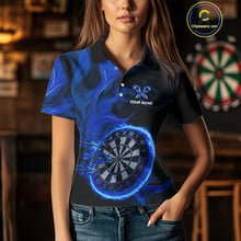 Load image into Gallery viewer, Blue Flaming Dartboard Shirt For Women Custom Fire Darts Jersey Polo &amp; Quarter Zip Team Uniform TDM4676