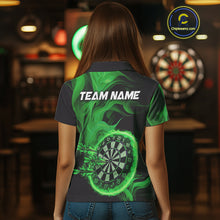 Load image into Gallery viewer, Green Flaming Dartboard Shirt For Women Custom Fire Darts Jersey Polo &amp; Quarter Zip Team Uniform TDM4677