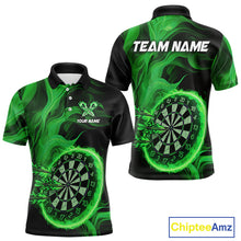 Load image into Gallery viewer, Green Flaming Dartboard Shirt For Men Custom Fire Darts Jersey Polo &amp; Quarter Zip Team Uniform TDM4677