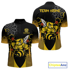 Load image into Gallery viewer, Personalized Yellow Black Funny Bee Darts Shirt For Men Custom Darts Jersey Outfit Polo &amp; 1/4 Zip TDM4681