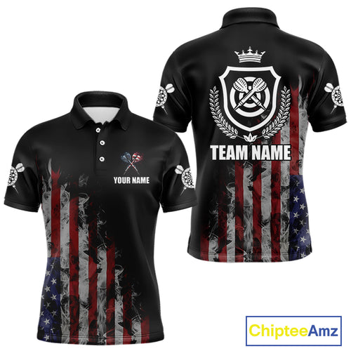 Customized American Flag Smoke Darts Shirt For Men, Patriotic Darts Jersey Team Polo & 1/4 Zip TDM4887