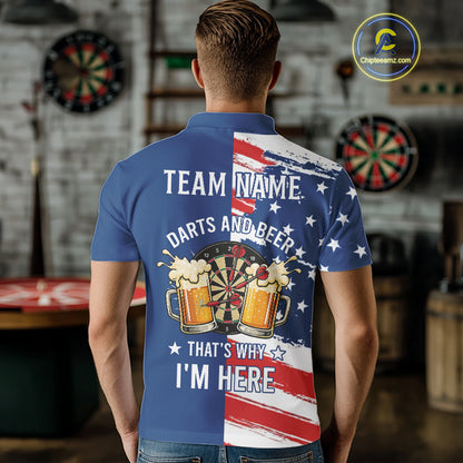Darts And Beer That's Why I'm Here Funny Dart Shirt For Men Custom Patriotic US Flag Dart Jersey TDM4888