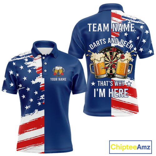 Darts And Beer That's Why I'm Here Funny Dart Shirt For Men Custom Patriotic US Flag Dart Jersey TDM4888