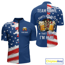 Load image into Gallery viewer, Darts And Beer That&#39;s Why I&#39;m Here Funny Dart Shirt For Men Custom Patriotic US Flag Dart Jersey TDM4888