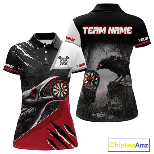 Personalized Raven Darts Shirt For Women Custom Black And Red Gothic Darts Team Jersey TDM5091