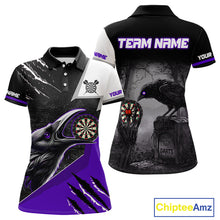 Load image into Gallery viewer, Personalized Raven Darts Shirt For Women Custom Black And Purple Gothic Darts Team Jersey TDM5092