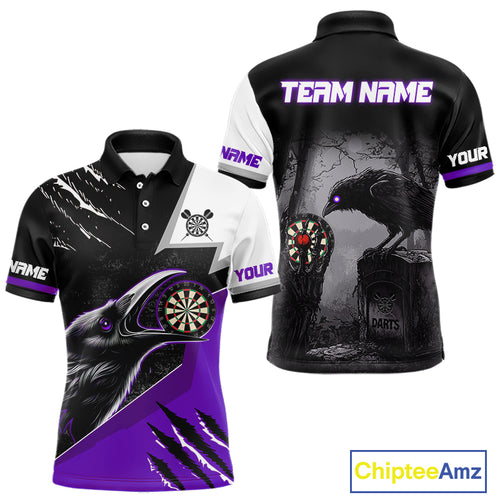 Personalized Raven Darts Shirt For Men Custom Black And Purple Gothic Darts Team Jersey TDM5092