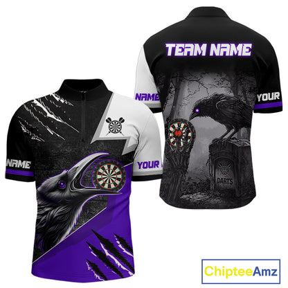Personalized Raven Darts Shirt For Men Custom Black And Purple Gothic Darts Team Jersey TDM5092