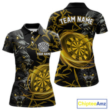 Load image into Gallery viewer, Personalized Wolf Dart Shirts For Women Custom Lights Dartboard Darts Team Jerseys |Gold TDM5094