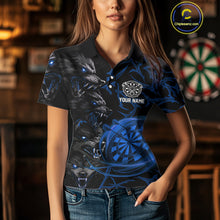 Load image into Gallery viewer, Personalized Wolf Dart Shirts For Women Custom Lights Dartboard Darts Team Jerseys |Blue TDM5095