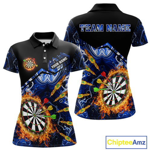 Personalized Blue Dartboard Fire Marble Darts Shirt For Women Custom Dart Team Jersey Polo & 1/4 Zip TDM5096
