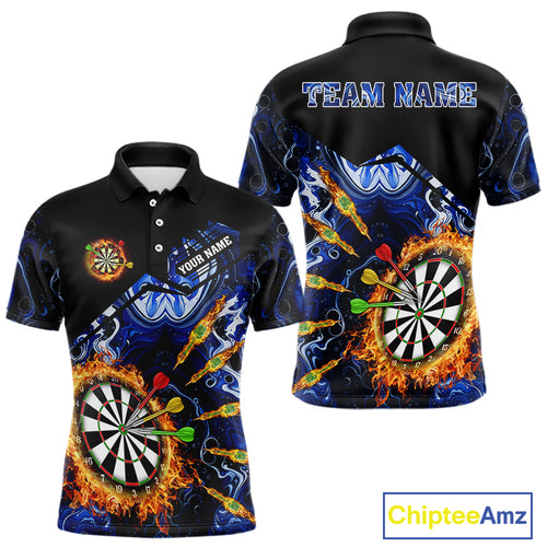 Personalized Blue Dartboard Fire Marble Darts Shirt For Men Custom Dart Team Jersey Polo & 1/4 Zip TDM5096