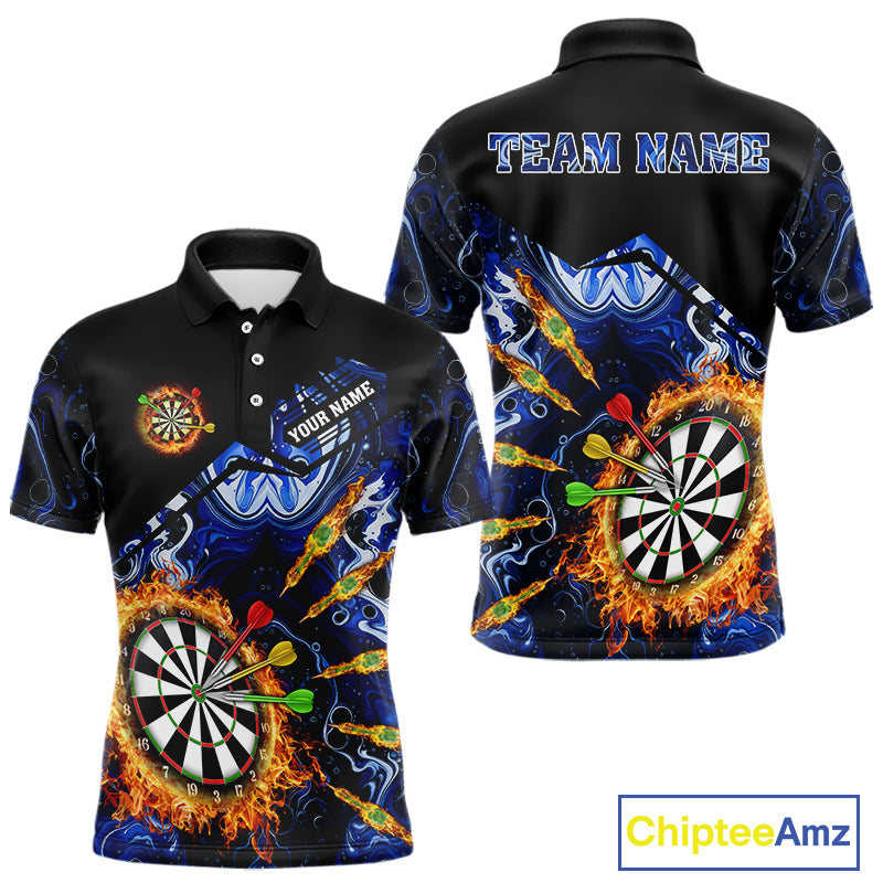 Personalized Blue Dartboard Fire Marble Darts Shirt For Men Custom Dart Team Jersey Polo & 1/4 Zip TDM5096