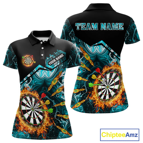 Personalized Turquoise Dartboard Fire Marble Darts Shirt For Women Custom Darts Team Jersey Outfit TDM5097