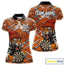 Load image into Gallery viewer, Personalized Orange Black Grunge Tiger Darts Shirt For Women Custom Darts Team Jersey Polo &amp; 1/4 Zip TDM5099