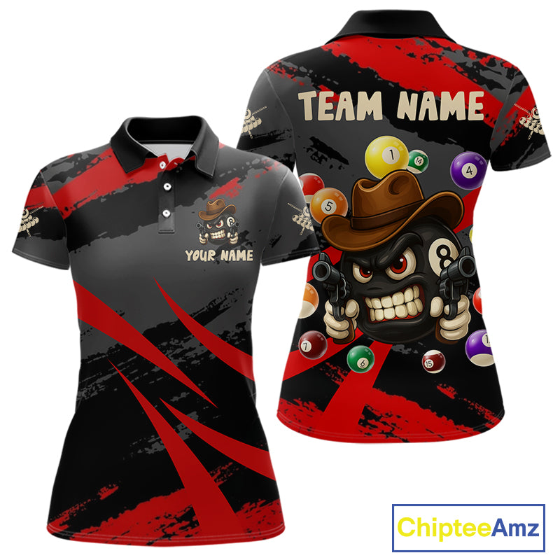 Black And Red Funny 8 Ball Pool Billiard Shirt For Women Custom Billiard Team Jersey Polo & 1/4 Zip TDM5315