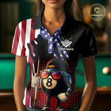 Load image into Gallery viewer, American Flag Funny 8 Ball Pool Billiard Shirt For Women Custom Patriotic Billiard Team Jersey TDM5576