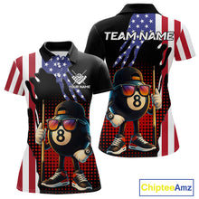 Load image into Gallery viewer, American Flag Funny 8 Ball Pool Billiard Shirt For Women Custom Patriotic Billiard Team Jersey TDM5576
