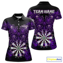 Load image into Gallery viewer, Purple Dartboard Butterfly Skull Darts Shirt For Women Custom Darts Team Jersey Polo &amp; 1/4 Zip TDM5582