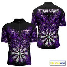 Load image into Gallery viewer, Purple Dartboard Butterfly Skull Darts Shirt For Men Custom Darts Team Jersey Polo &amp; 1/4 Zip TDM5582