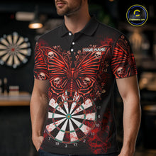 Load image into Gallery viewer, Red Dartboard Butterfly Skull Darts Shirt For Men Custom Darts League Team Jersey Polo &amp; 1/4 Zip TDM5583