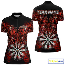 Load image into Gallery viewer, Red Dartboard Butterfly Skull Darts Shirt For Women Custom Darts League Team Jersey Polo &amp; 1/4 Zip TDM5583