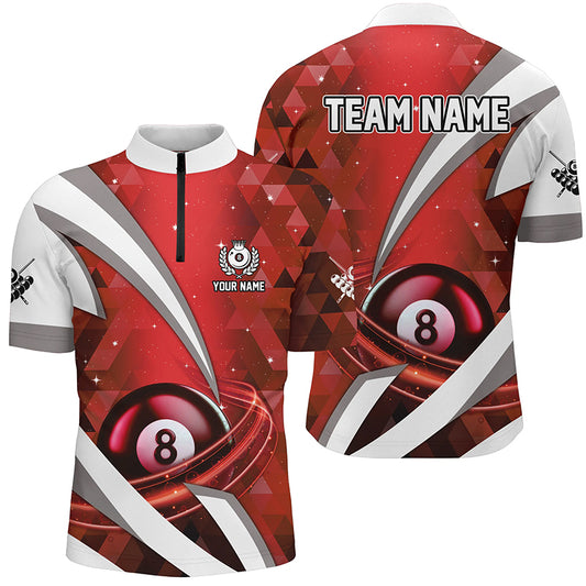 Customized Lightning Red 8 Ball Pool Men Quarter-Zip Shirts, Billiard Team Jerseys Attire TDM1331